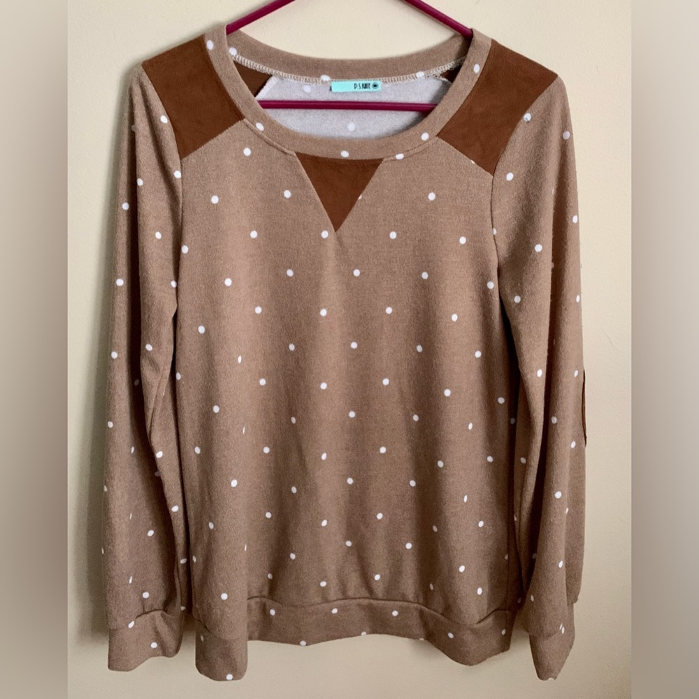 Brown and white polka dot long sleeve/sweater